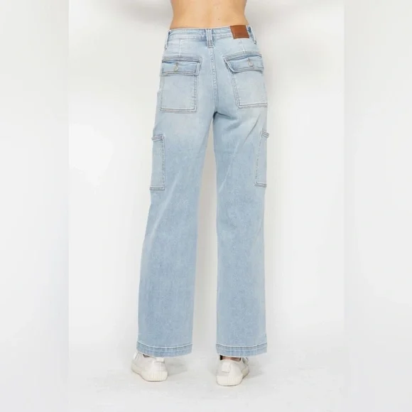 NWT Judy Blue PLUS + REG Size 90s Style High Waisted Straight Leg Cargo Jeans - Picture 7 of 8
